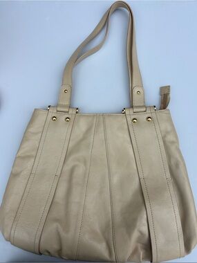 Browns Couture Cream Beige Structured Leather Panel Stitched Tote Bag